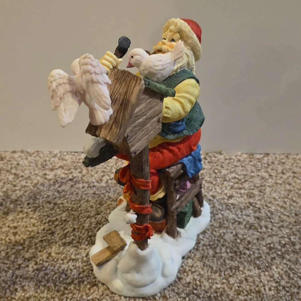 Santa Claus Figurine with Birdhouse - Santa Toy Maker Porcelain